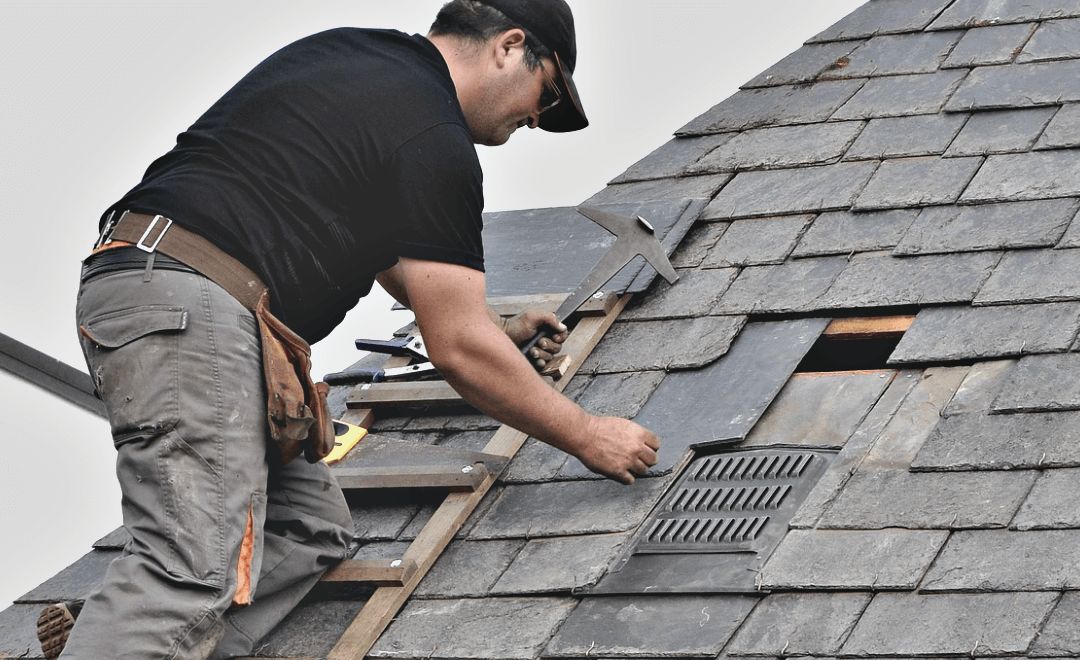 Close view of finished roofing on a pitched roof